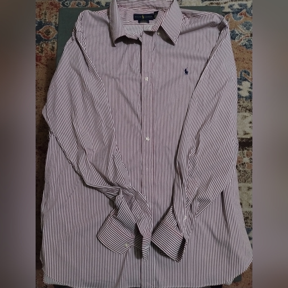 Ralph Lauren Shirt Mens XXL Red Stripe Classic Fit Performance L/S Nylon Blend
